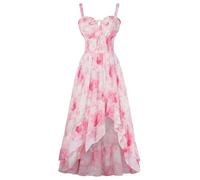 SCARLET DARKNESS Women's Victorian Floral Dresses Sleeveless High-Low Hem Heartneck Summer Long Boho Dress White with Pink Floral XL