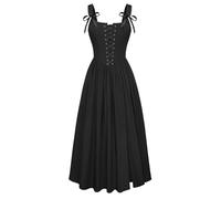 SCARLET DARKNESS Women's Victorian Retro Square Neck Dress Medieval Side Slit Sleeveless Costume Black XL