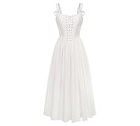 SCARLET DARKNESS Women's Victorian Retro Square Neck Dress Medieval Side Slit Sleeveless Costume White XXL