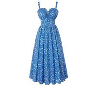 SCARLET DARKNESS Womens Victorian Summer Floral Dresses Spaghetti Strap Dress A Line Ruffle Midi Cottagecore Dress Blue White Floral XXL