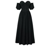SCARLET DARKNESS Women's Vintage Corset Dress Off The Shoulder Sweetheart Neck Puff Sleeve Maxi Dress Black 10