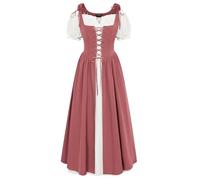 SCARLET DARKNESS Womens Vintage Renaissance Dresses 2 PCS Medieval Maxi Dress Off Shoulder Chemise Irish Lace-up Peasant Overdress Deep Pink M