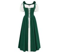 SCARLET DARKNESS Womens Vintage Renaissance Dresses 2 PCS Medieval Maxi Dress Off Shoulder Chemise Irish Lace-up Peasant Overdress Dark Green M