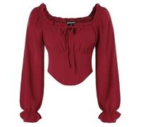 SCARLET DARKNESS Women's Wine Corset Top Long Lantern Sleeve Blouse Smocked Waist Shirts Square Collar Medieval Crop Top S