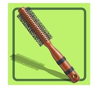 Scarlet Line Maple Wood Anti Static Round Hair Brush with Anti Slip Rubber Grips on Wooden Handle, Soft Ball Tip Nylon Bristles For Styling_Brown