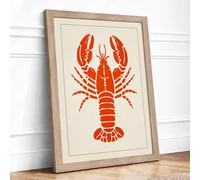 Scarlet Lobster Graphic Framed Wall Art Print A1 (84.1×59.4cm) Oak, Wall Decor for Living Room, Bedroom, Office & Home, Ready to Hang, Art Gift