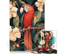 Scarlet Macaw in Tropical Floral Setting Jigsaw Puzzles for Teenagers 1000 Pieces Wise Think Toy Leisure Fun Clear Cut Wall Art Decor (38x52cm)