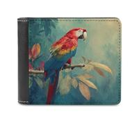 Scarlet Macaw on A Jungle Branch Soft PU Leather Bifold Wallet, Coin Purse Credit Pass Case, Durable Card-Holder Slim Billfold for Men Woman Money Storage