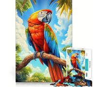 Scarlet Macaw on Branch 1000 Piece Jigsaw Puzzles for Teenagers Strong Logic Toy Calm Escape Clear Edge Birthday Gift (50x75cm)