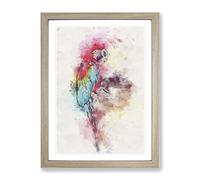 Scarlet Macaw Parrot In Abstract Modern Framed Print | A4 Oak Framed Wall Art | Ready to Hang | Abstract Animal Picture | Living Room Bedroom Lounge Office