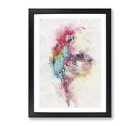 Scarlet Macaw Parrot In Abstract Modern Framed Wall Art Print, Ready to Hang Picture for Living Room Bedroom Home Office Décor, Black A3 (34 x 46 cm)