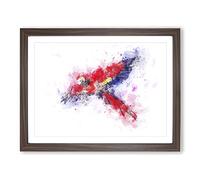 Scarlet Macaw Parrot In Flight In Abstract Modern Art Framed Wall Art Print, Ready to Hang Picture for Living Room Bedroom Home Office Décor, Walnut A2 (64 x 46 cm)