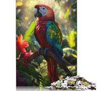 Scarlet Macaw Parrot in Jungle Jigsaw Puzzles Puzzle for Adults Kids. 1000 Pieces Great Gifts Challenge Toy Educational Games Home Decoration for Educational Games Gifts 1000pcs (75x50cm)