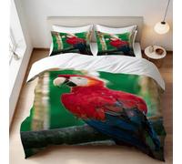 Scarlet Macaw Single Duvet Cover Set 3D Printed Pet Birds Bedding Set Ultra Soft Microfiber Quilt Cover 150x200 cm for Single Bed with 2 Pillowcases with Zipper E/705