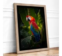 Scarlet Macaw Tropical Framed Wall Art Print A4 (29.7×21cm) Oak, Wall Decor for Living Room, Bedroom, Office & Home, Ready to Hang, Art Gift
