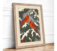 Scarlet Macaws in Bloom Japandi Framed Wall Art Print A1 (84.1×59.4cm) Oak, Wall Decor for Living Room, Bedroom, Office & Home, Ready to Hang, Art Gift