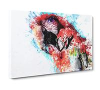 Scarlet Red Macaw Parrot Canvas Print | Gallery Wrapped 30mm Frame Wall Art | 24x16 inches | Ready to Hang | Abstract Animals Picture | Living Room Bedroom Lounge Office