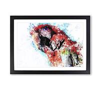 Scarlet Red Macaw Parrot in Abstract Framed Print | A2 Black Framed Wall Art | Ready to Hang | Abstract Animal Picture | Living Room Bedroom Lounge Office