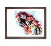Scarlet Red Macaw Parrot In Abstract Modern Art Framed Print | A3 Walnut Framed Wall Art | Ready to Hang | Abstract Animal Picture | Living Room Bedroom Lounge Office