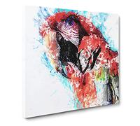 Scarlet Red Macaw Parrot in Abstract Modern Canvas Wall Art Print Ready to Hang, Framed Picture for Living Room Bedroom Home Office Décor, 14x14 Inch (35x35 cm)