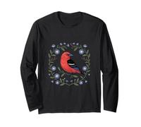 Scarlet Tanager with Blue Flowers Nature Wildlife Bird Art Long Sleeve T-Shirt