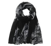 Scarves for Women Lightweight Silk Scarf Neckerchief with Floral Pattern Elegant Arabic Ethnic Stole Muslim Dubai Chiffon Scarf Summer Rural Style Hijab Silk Scarf Long Wrap, O Grey, One size