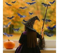 Scary Bat Halloween Window Stickers - Made in The UK - 17 Reusable Low-Tack Bat Decals - Removable & Repositionable