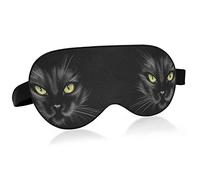 Scary Black Cat Face with Yellow Eyes On Black Eye Masks Cover Blocks Light Sleep Mask Shade Cover Blindfold Relaxing Eyeshade Cover with Adjustable Head Strap for Men Women Kids