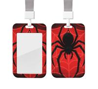 Scary Black Spider Heavy Duty Id Card Badge Holder Plastic Name Tag Badge Holder with Clear Window Waterproof Card Protector Sleeve for Nurse Doctor Teacher Office Employee