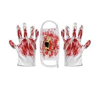 Scary Blood Stained Gloves Mask with Simulation Teeth Halloween Bloody Gloves Vampire Mask Set for Men Women Demon/Ghost Doctor/Killer/Murderer/Butcher Cosplay Party Costumes Hunted House Props