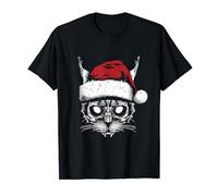 Scary Cat Gifts For Halloween Christmas Lovers Cat Skull Santa Hat Vintage Spooky Halloween Xmas Costume T-Shirt - Black, Unisex-Adults, Short Sleeve, T-Shirt, S