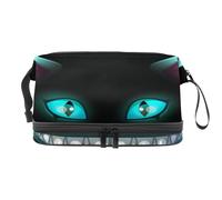 Scary Cheshire Cat Vampire Face Double Layer Cosmetic Bag for Women and Girls, Travel Toiletry Bag Makeup Handy Pouch Organiser Bag with Brush Compartment