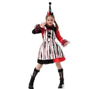Scary Circus Clown Costume Cosplay, Killer Clown Costume Cosplay, Circus Fancy Dress for Halloween (RED WHITE, 150)