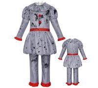 Scary Clown Costume Kids, Evil Clown Dress for Girls, Halloween Fancy Dress C-lown Outfit, Horror Halloween Costume Props for Parties Carnival Cosplay Decoration