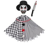 Scary Clown Mask, Crazy Poncho Costume Set, Deadly Clown Mask, Black and White Cape, Circus Clown Costume for Halloween, Carnival, Theme Party