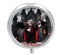 Scary Clown Pill Box 3-Compartment Travel Pill Organizer Portable Round Medicine Case with Mirror Design for Vitamins, Jewelry & Essentials Durable Pocket Pillbox for Purse, Camping