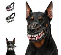 Scary Dog Muzzle Costume, Hell Hound Monster Muzzle with Bloody Teeth and Adjustable Straps, Halloween Pet Cosplay Accessory (A,S)