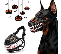 Scary Dog Muzzle with Teeth, Halloween Monster Dog Costume Mask with Realistic Fangs, Hell Hound Muzzle for Large Dogs, Funny Pet Cosplay Accessory with Adjustable Straps (A,XL(14 * 4IN))