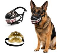 Scary Dog Muzzle with Teeth, Hell Hound Monster Muzzle Scary Natural Latex Dog Costume Muzzle, Prevents Barking, for Halloween Party Cosplay Dogs (with blood,M)
