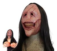 Scary Evil Masque,Creepy Holiday Head Cover | Realistic Creepy Halloween Face Cover with Long Hair and Teeth for Party Role Play Cosplay Haunted Houses Horror Movie