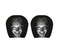 Scary Face Car Interior Accessories Universal Elastic Headrest Protector Set with Glowing Eye Cover Funny Automotive Seat Decoration for Vehicle Truck