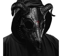 Scary Goat Mask Animal Skull Ram Horns Devil Demon Evil Half Face Prop for Cosplay Halloween Party Masquerade Decor (Black)
