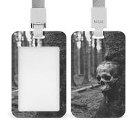 Scary Gray Skull ID Badge Holder with Breakaway Lanyard Card Holder | Waterproof ID Card Holder Heavy Duty Hard Plastic Professional Vertical Name Tag Badge Holder for Office Nurse Doctor Teacher