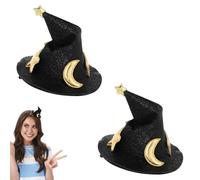 Scary Hair Pins, Wizard Hat Clip, Pack of 2 Halloween Clothing Pins, Hair Clip, Reusable Shiny Star and Moon Design Hat Hair Clip for Clothing Decoration