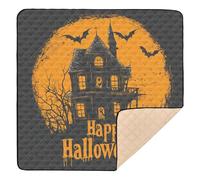 Scary Halloween Black Orange Spooky Haunted House Polka Dot Cute Foldable Baby Play Mat for Floor Washable Tummy Time Activity Mat for Baby Kids Toddlers Infants, 50'' x 50''