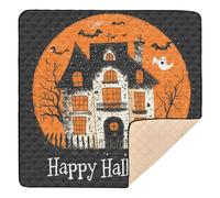 Scary Halloween Black Orange Spooky Haunted House Polka Dot Large Sturdy Baby Playmat for Floor Cozy Breathable Playroom Activity Mat for Baby Toddler Infant, 50'' x 50''