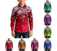 Scary Halloween Costumes Boys Christmas Fashionable Chest Print Casual Oversized Long Sleeved Button Down Shirt for Holiday Celebrations and Everyday Wear