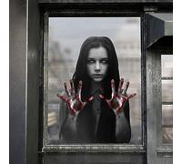 Scary Halloween Decorations Halloween Horror Glass Window Decoration Stickers PVC self-Adhesive Party Blood Handprint Props Wall Stickers Ghost Girl