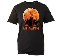 Scary Halloween Evil Witch T-Shirt with Cats, Pumpkins & Full Moon | Spooky Graphic Tee for Trick or Treat, Party & Casual Wear (Black, 12 Years)