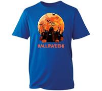 Scary Halloween Evil Witch T-Shirt with Cats, Pumpkins & Full Moon | Spooky Graphic Tee for Trick or Treat, Party & Casual Wear (Royal, M Years)